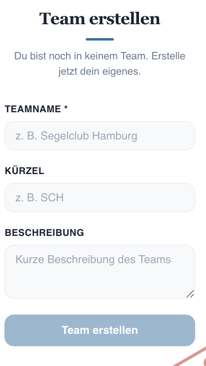 Team erstellen Dialog