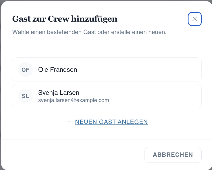 Gast zur Crew hinzufügen