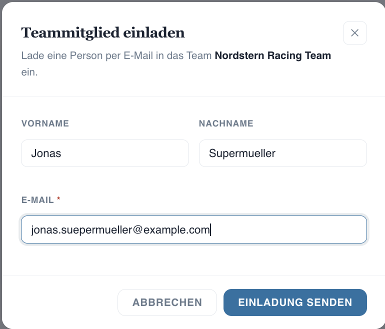 Einladung versenden Dialog