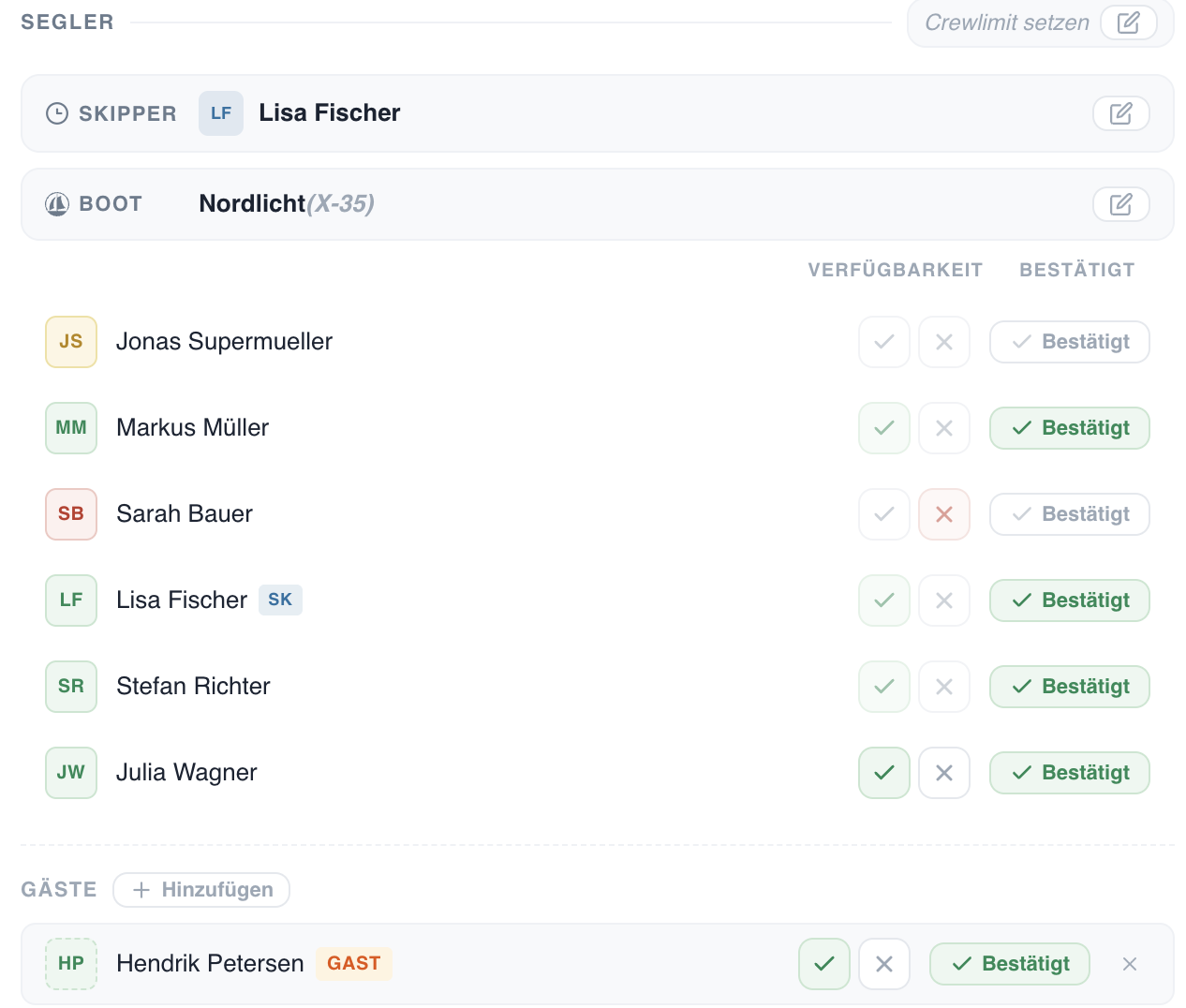 Crew-Status Detail-Ansicht